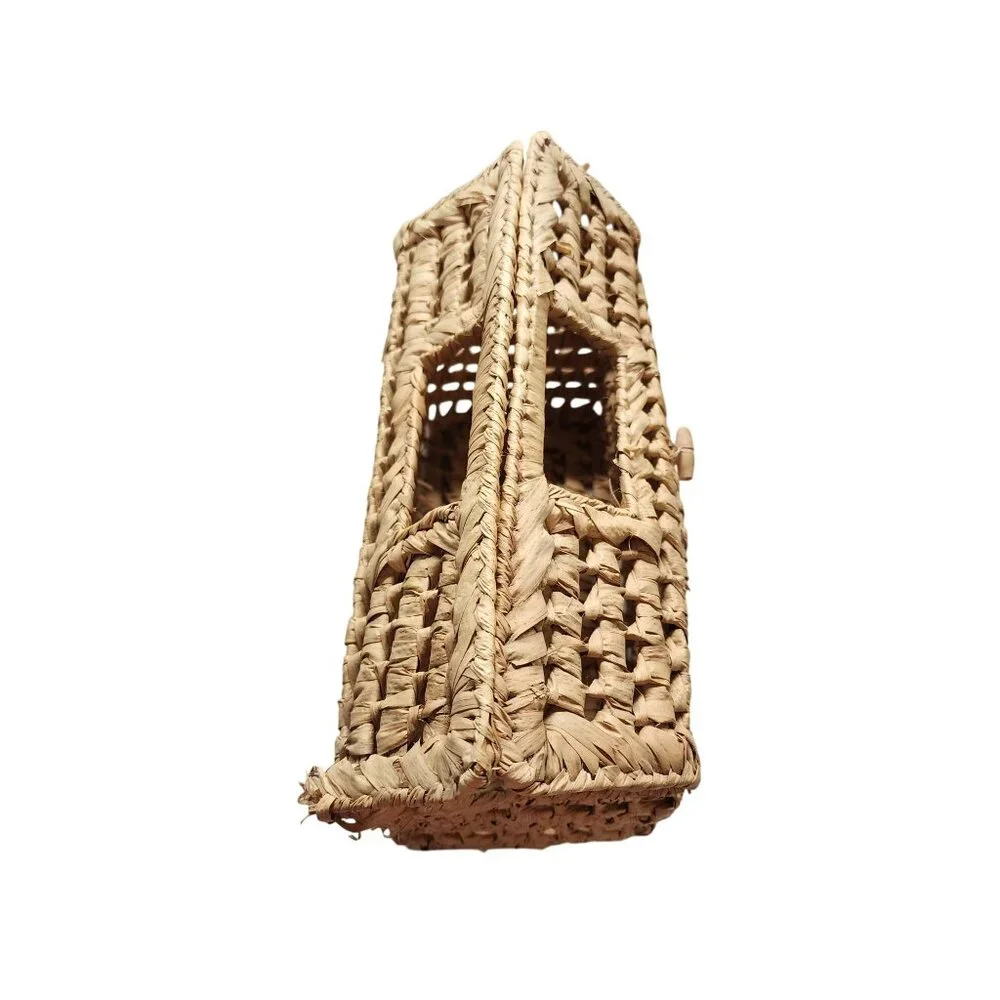 Handwoven Natural Straw Rectangular Basket With Lid For Storage Or Decor
